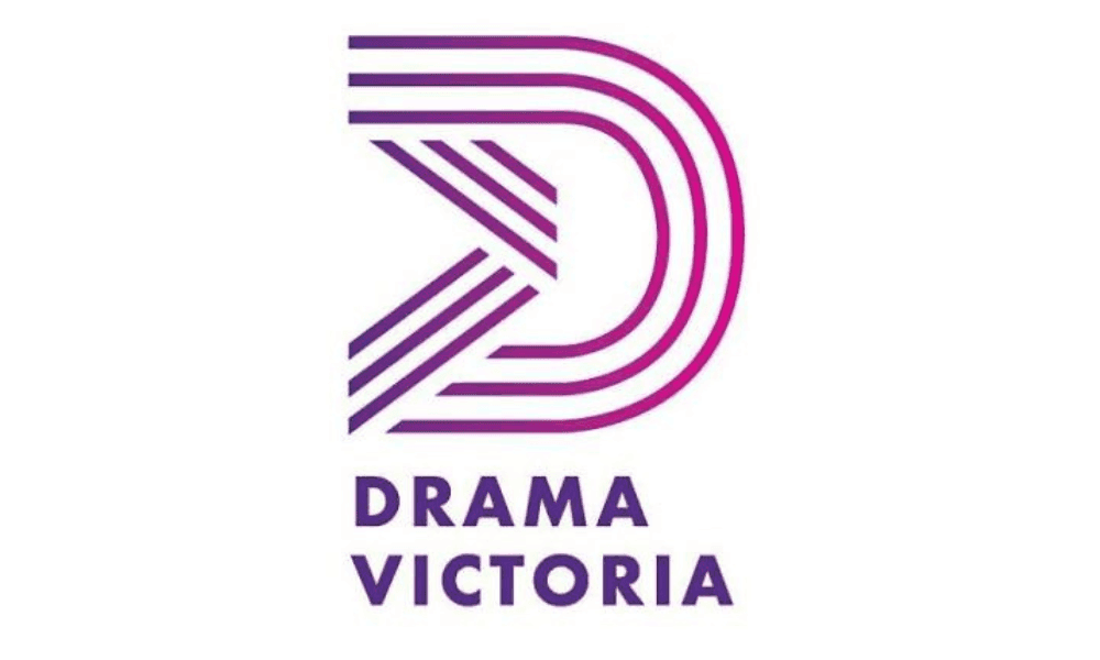 Drama Victoria logo featuring a stylized purple and pink 'D' with horizontal lines.
