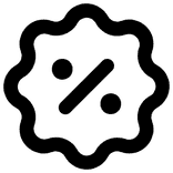 Outline icon of a starburst tag containing a percentage sign.