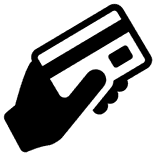 An outline icon depicting a hand holding a credit or debit card.