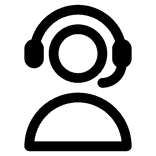 Outline icon of a person's head wearing a headset, suggesting customer support.
