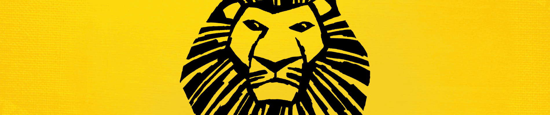 Stylized black lion head logo against a vibrant yellow background, representing The Lion King.
