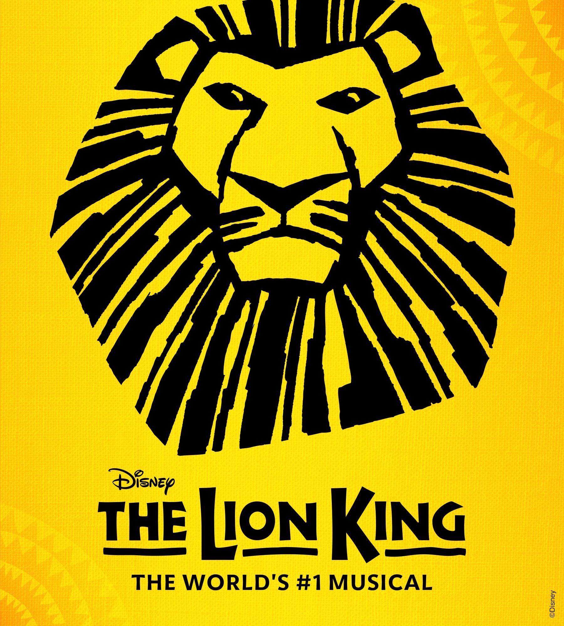 The Lion King musical logo features a stylized lion's head against a yellow background.