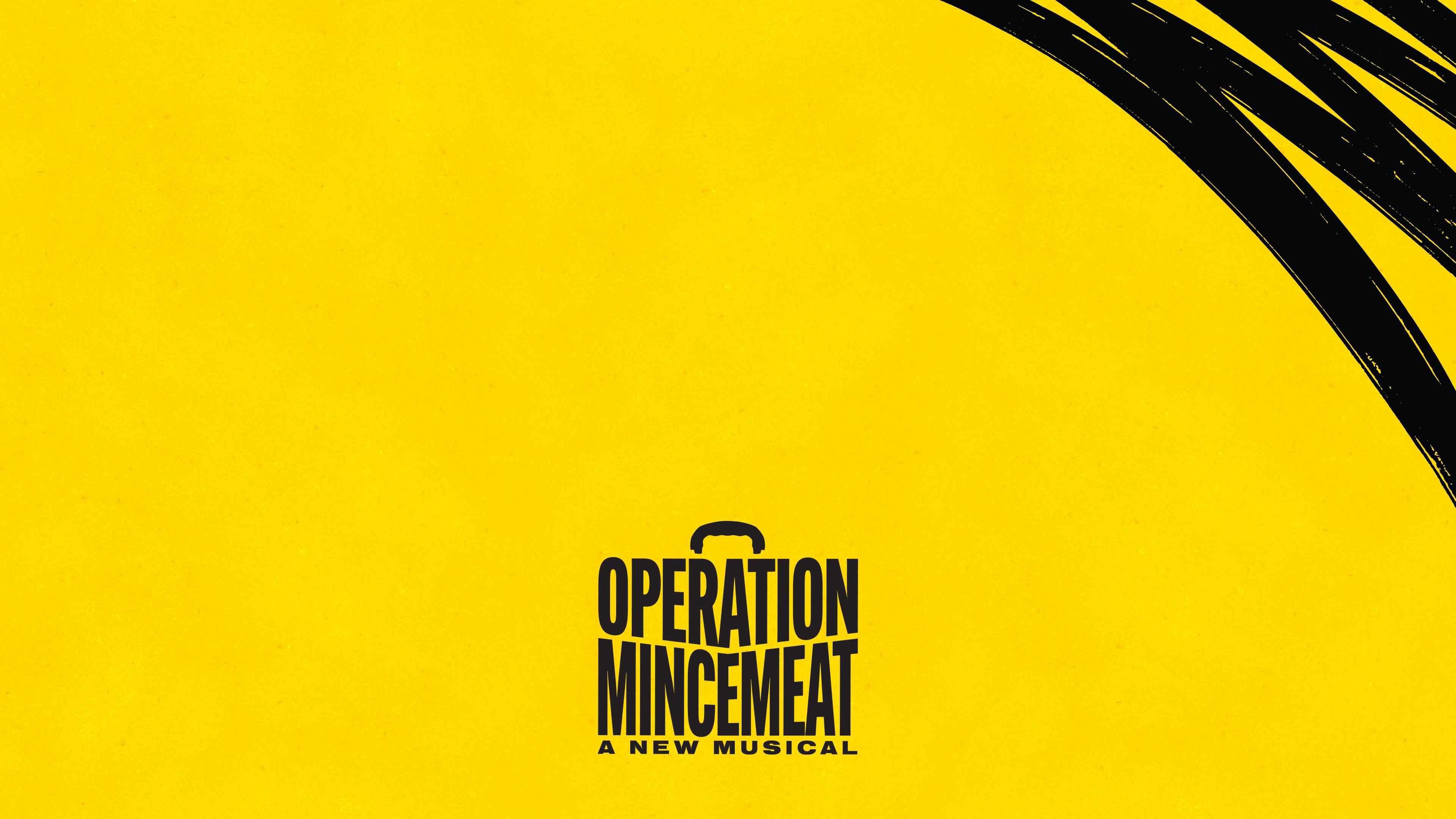 Operation Mincemeat A New Musical logo on a bright yellow background with black accents.