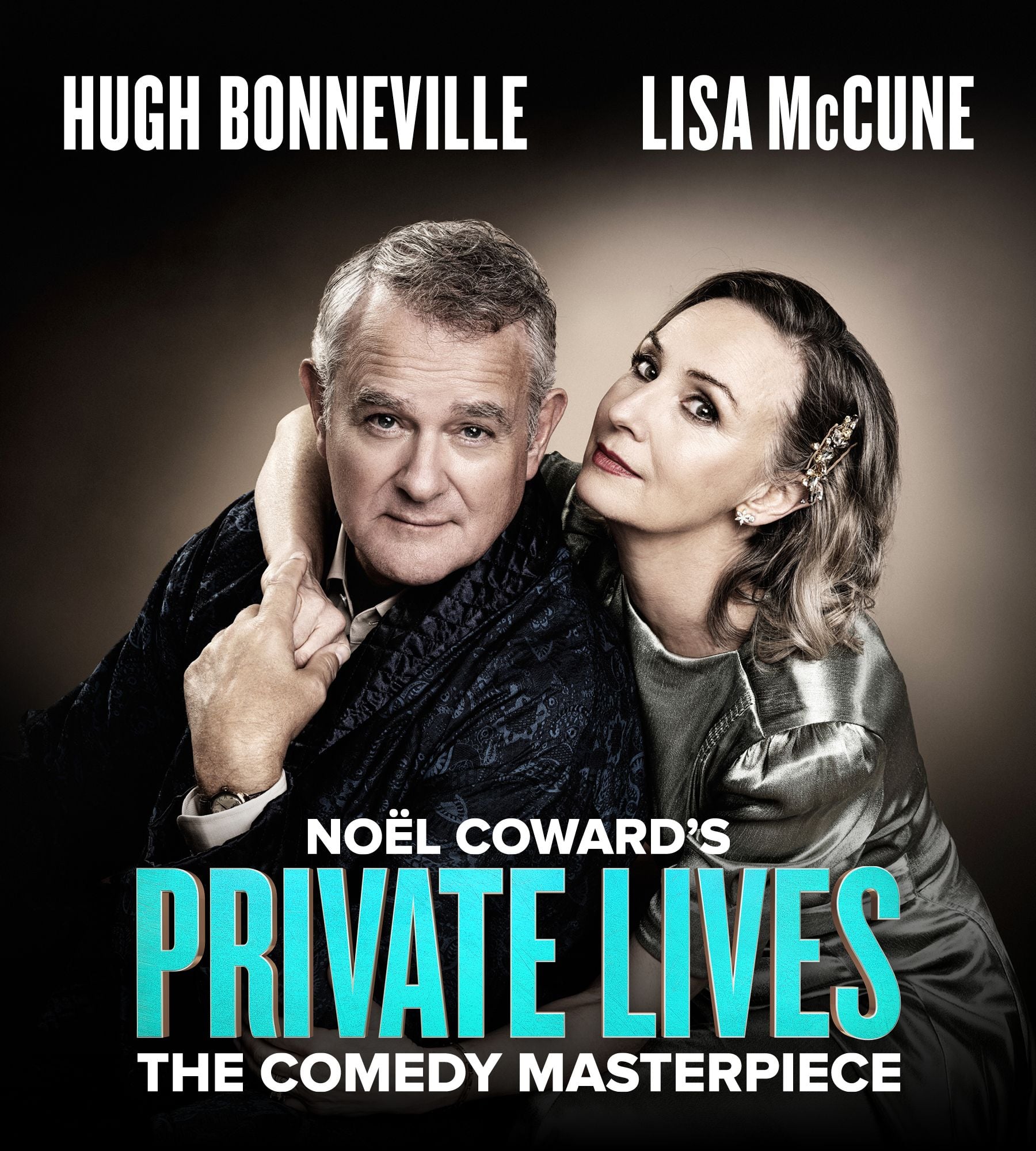 Hugh Bonneville and Lisa McCune pose for Noël Coward's Private Lives poster.