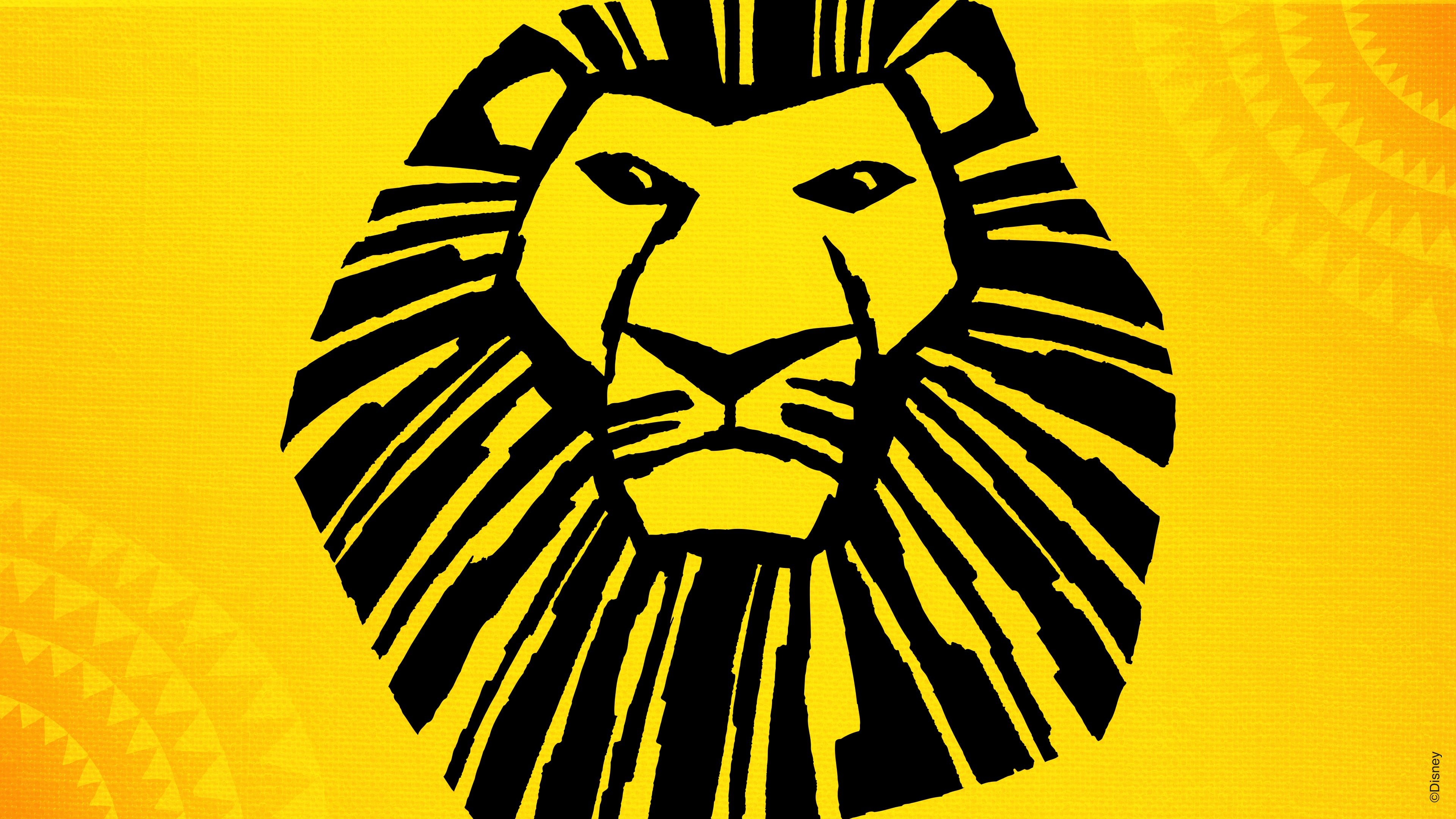 The Lion King musical logo featuring a majestic black lion's face on a vibrant yellow background.