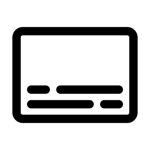 Simple icon of a rectangular card with horizontal lines, representing data or payment.
